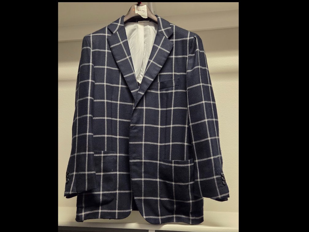 Kiton Navy Windowpane Cashmere Sports Coat 44R