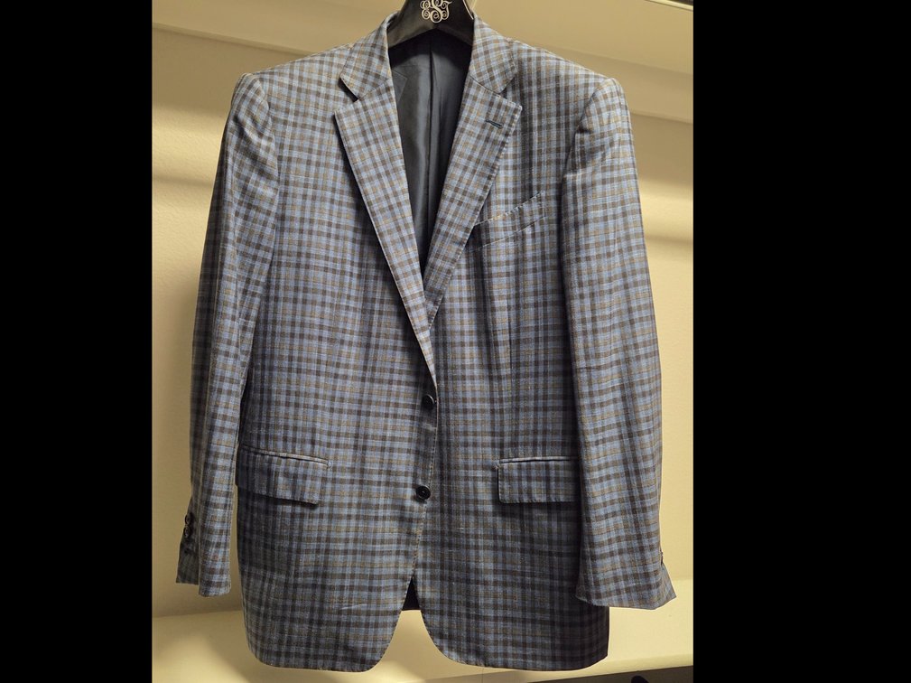 Ermenegildo Zegna 44R Blue Windowpane Plaid Blazer
