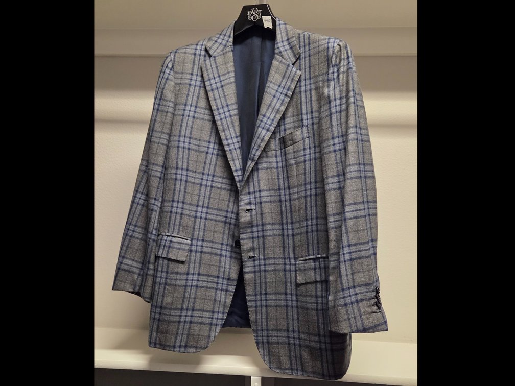 Kiton Grey and Blue Plaid 44R Blazer