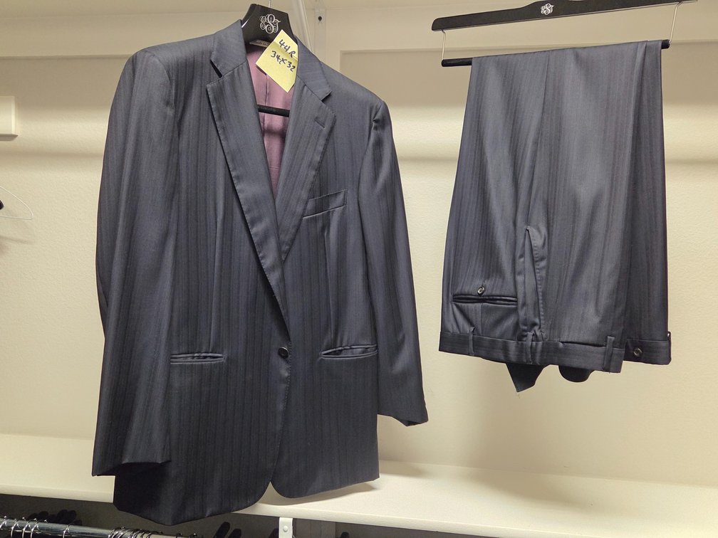 Belvest Italian Dark Pinstripe Suit 44R