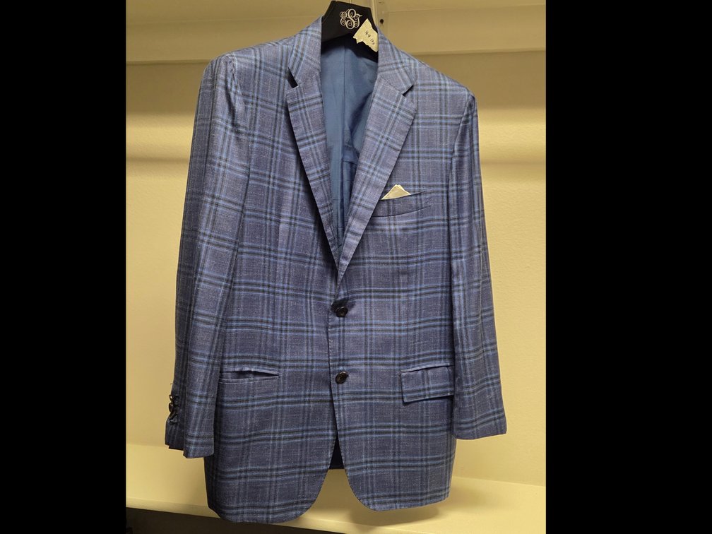 Kiton Bright Blue Plaid Statement Blazer 44R