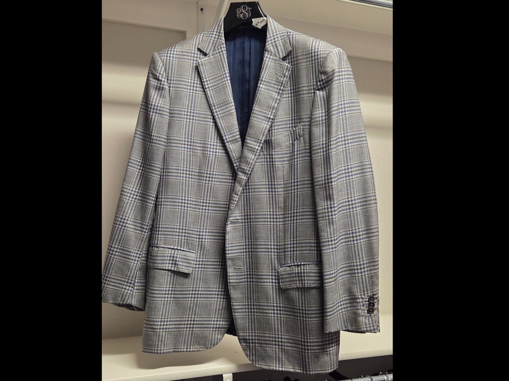 Ermenegildo Zegna 44R Grey and Blue Plaid Blazer