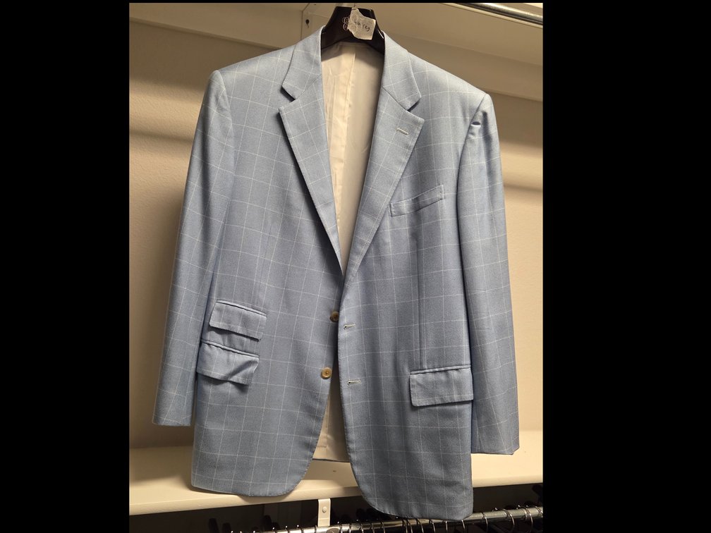 Ralph Lauren 44R Robin's Egg Blue Windowpane Blazer