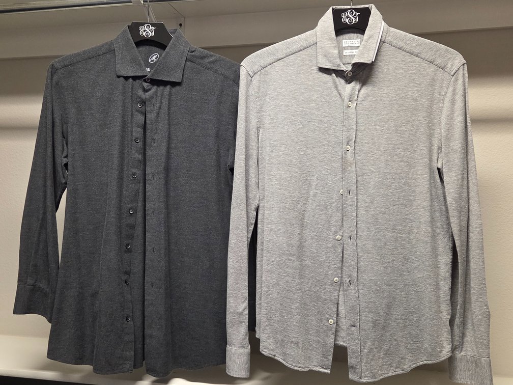 2 L cotton solid grey long sleeved dress shirts