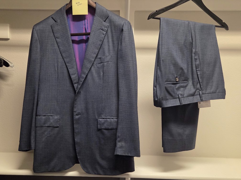 Kiton 44R Blue Plaid suit