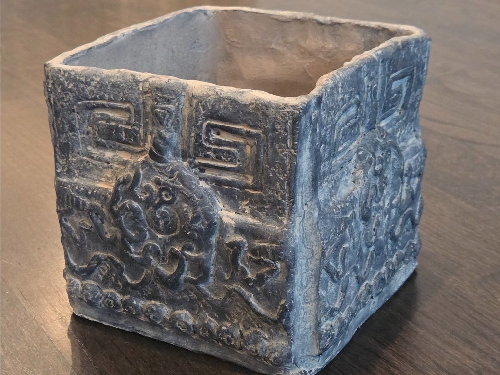 Antique Dark Clay Asian Square Pot