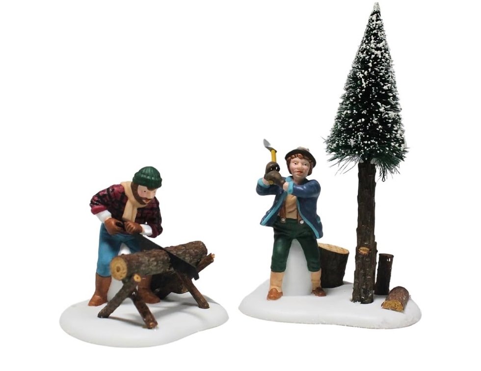 Heritage Village Collection “Lumberjacks” set of 2 handpainted porcelain accessories