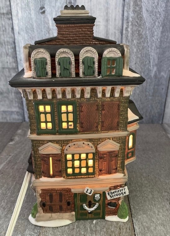 Department 56 Dickens' Village Series porcelain collectible titled "The Flat of Ebenezer Scrooge" (Item #5587-5) from the Heritage Village Collection