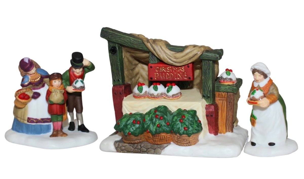 Department 56 Heritage Village Collection set titled "Christmas Pudding Costermonger" (Item No. 58408)