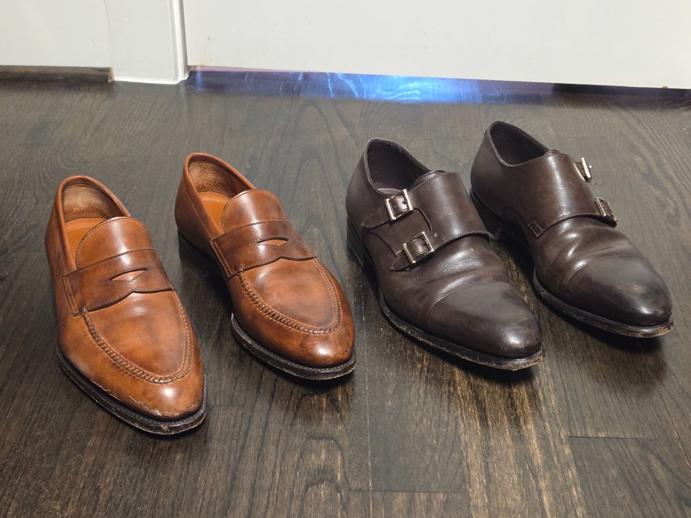 2 pairs Men's size 9.5 leather dress shoes
