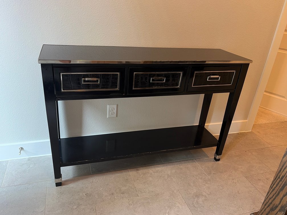 Black laquered console table drawers with inlay crocodile