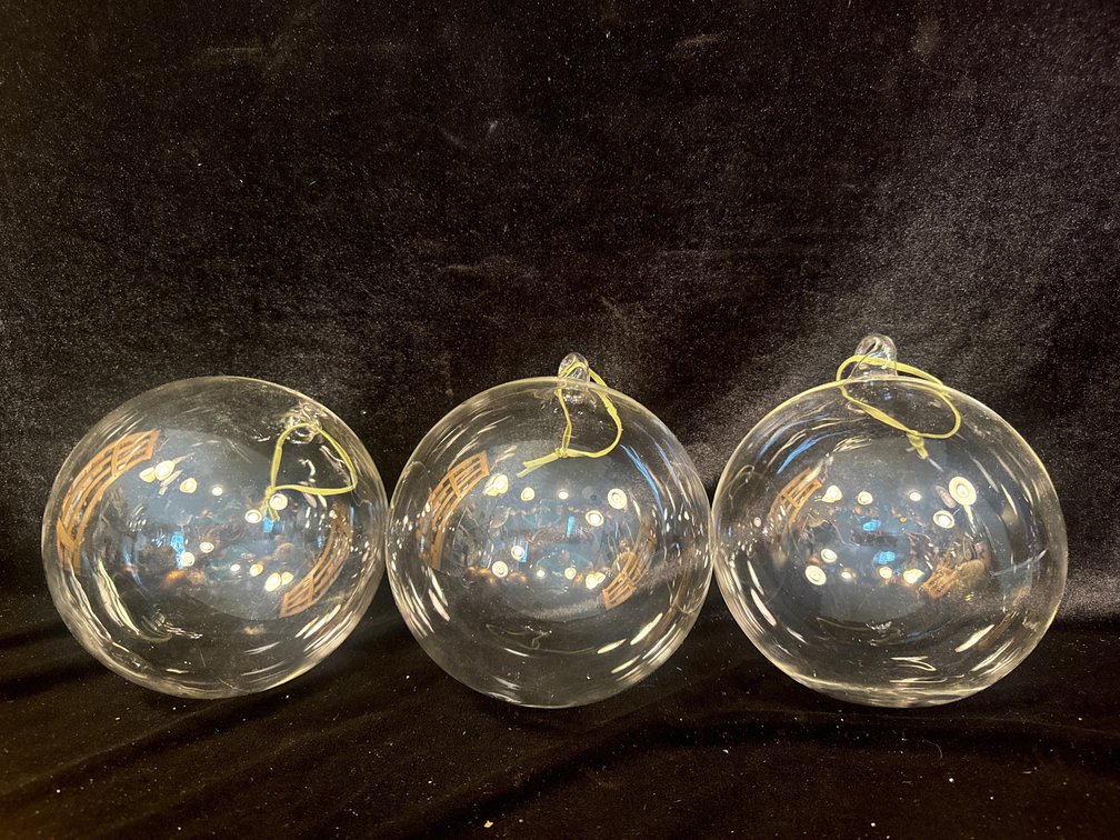 3 large clear ornaments