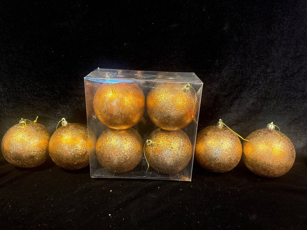 8 gold shatterproof Christmas ball ornaments