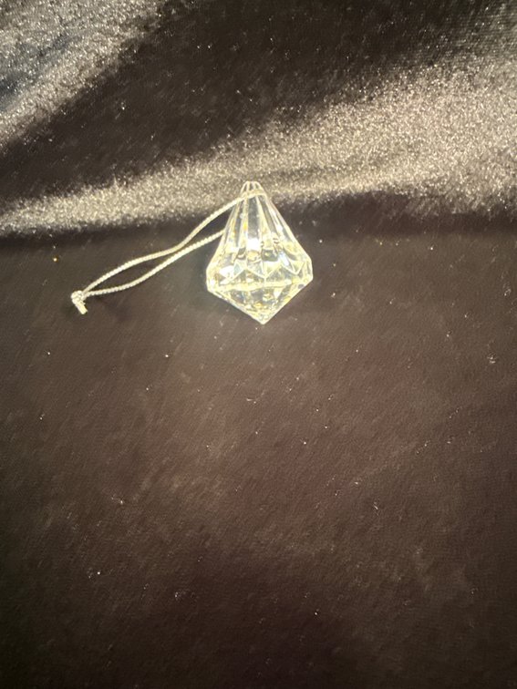 clear, faceted acrylic diamond-shaped hanging ornament