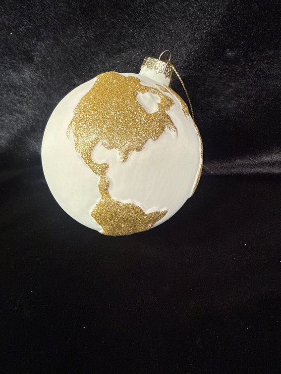 White and gold world ornament