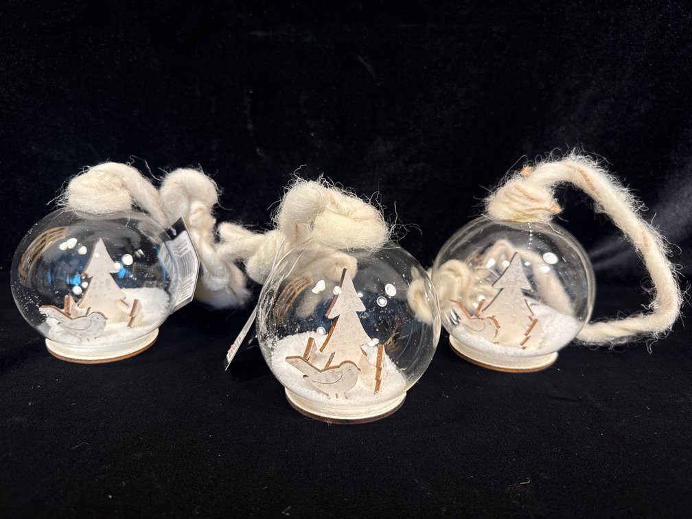 3 clear glass Christmas globe ornaments