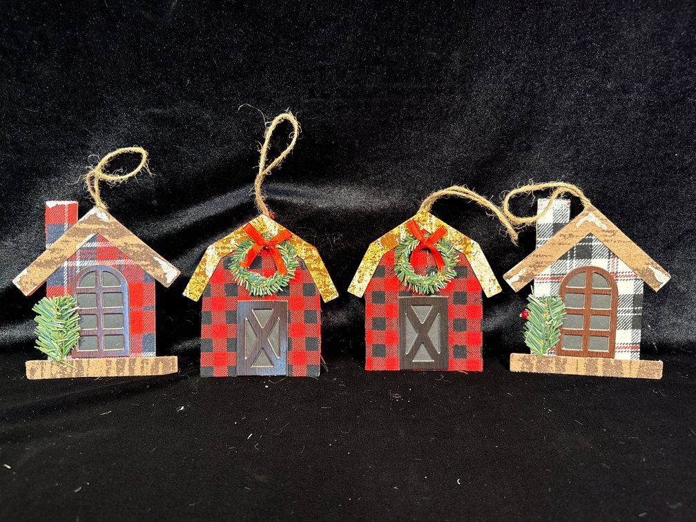 4 flannel house ornaments