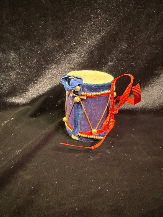 vintage mid-century velveteen toy drum Christmas ornament