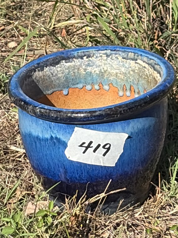 Blue pottery plant pot
