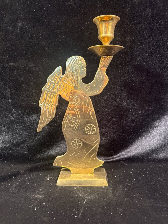 vintage solid brass angel taper candle holder