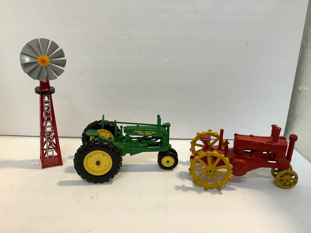Toy tractors, windmill
