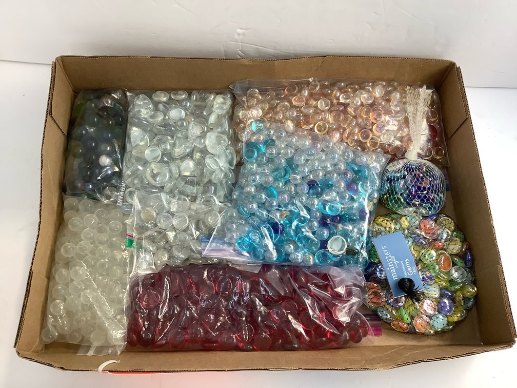 Colored and clear decorative stones, marbles