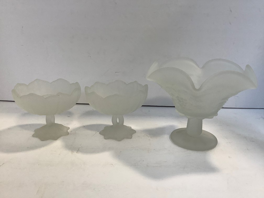 Westmoreland satin glass candleholders, tulip bowl