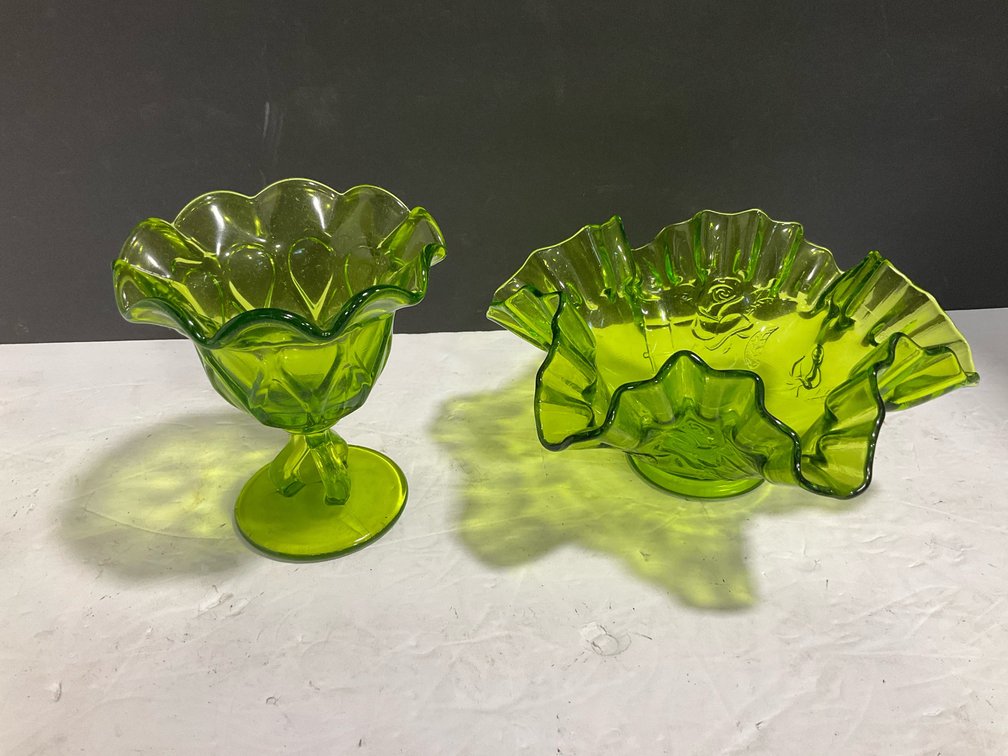 Westmoreland ruffled edge green glass dishes