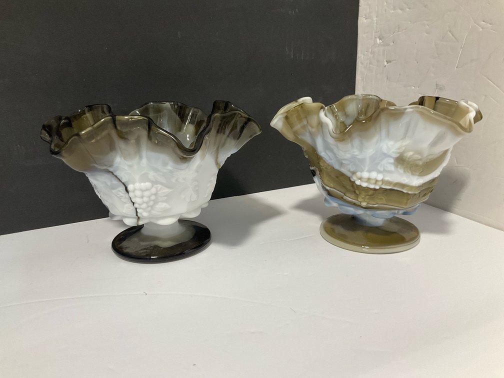 Two Westmoreland brown slag glass footed vases