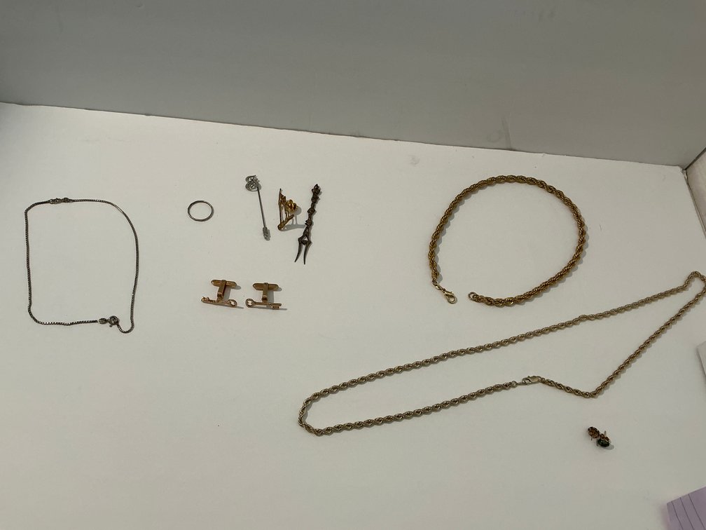 Cuff links, sterling & plates gold necklace -Master bedroom