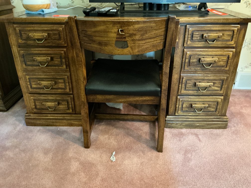 Double pedestal desk & chair 56x26x29” -Master bedroom