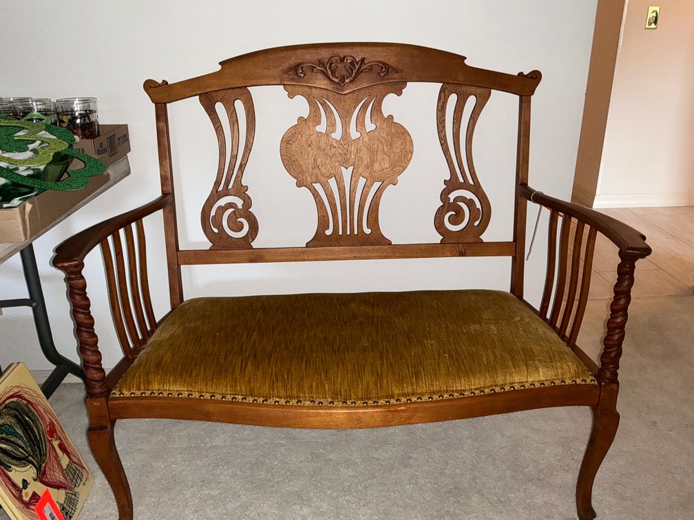 Wood bench with upholstered seat 43” long -Master bedroom