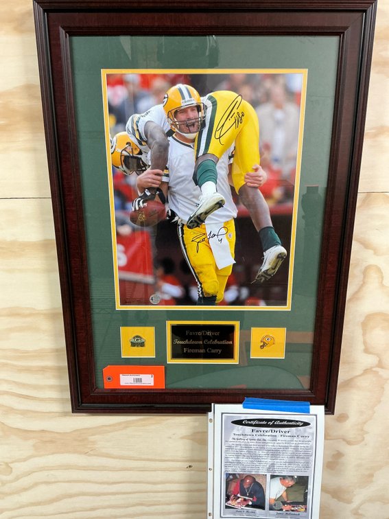 Framed & signed Fireman carry touchdown celebration print with COA 21x29”