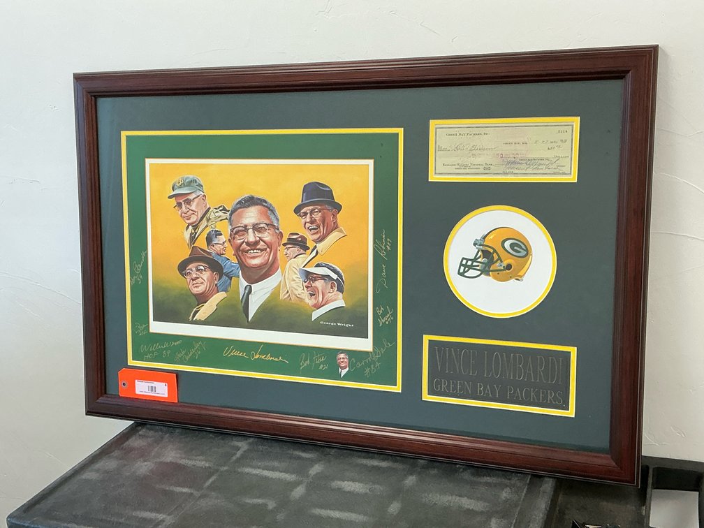 Framed Lombardi print with check & signatures 38x24”