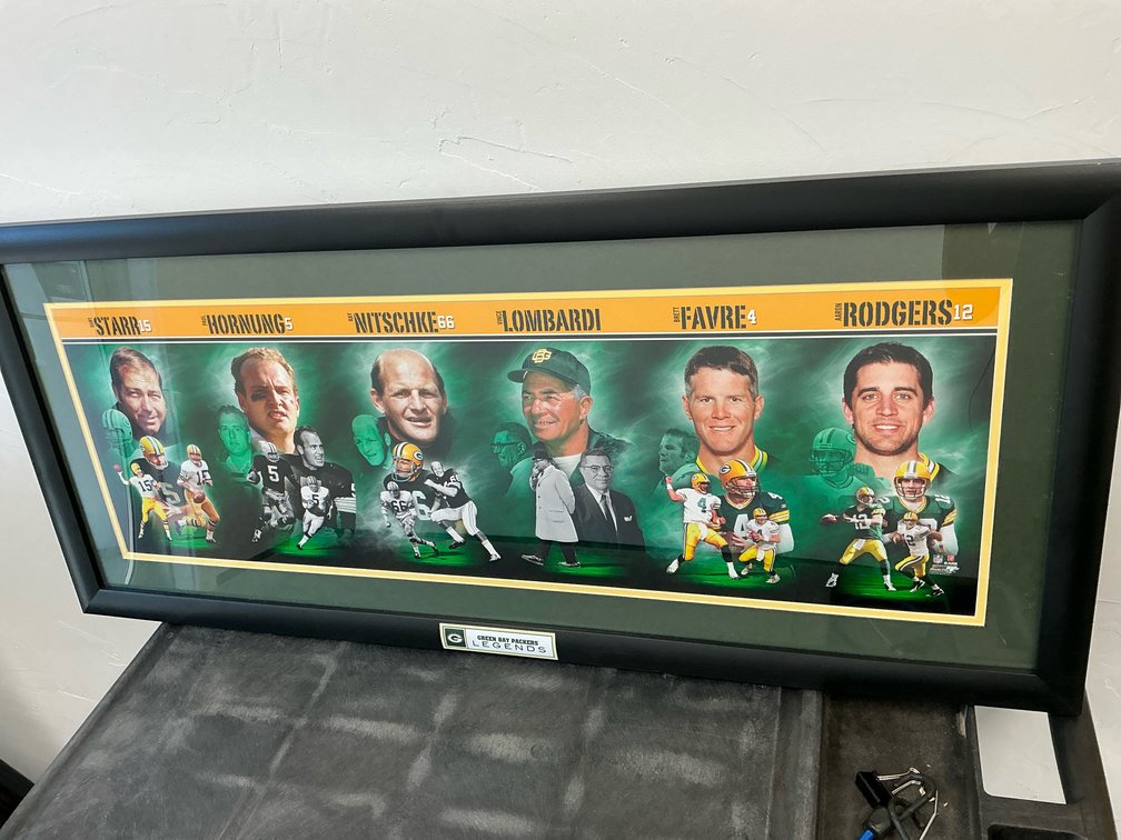 Framed Green Bay Packer Legends 42x18”