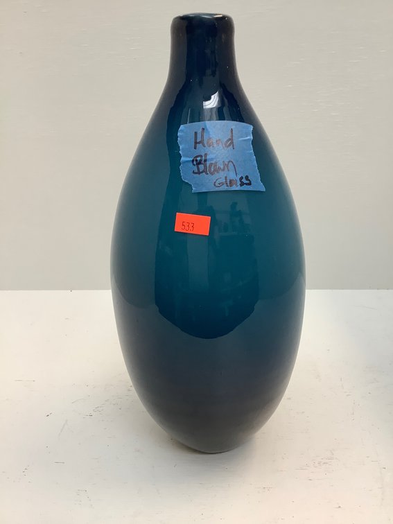 Hand blown glass vase, 12 inches tall