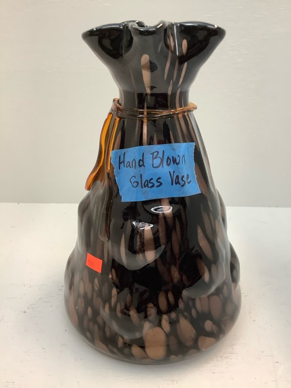 Hand blown glass vase, 10 inches tall