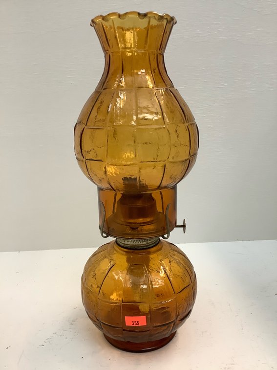 Amber oil lamp, 12 inches tall