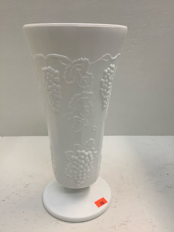 Milk glass vase, 10 inches tall