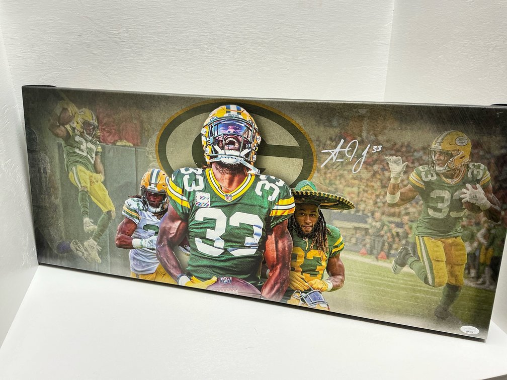 Autographed Packers canvas 31x13” with COA