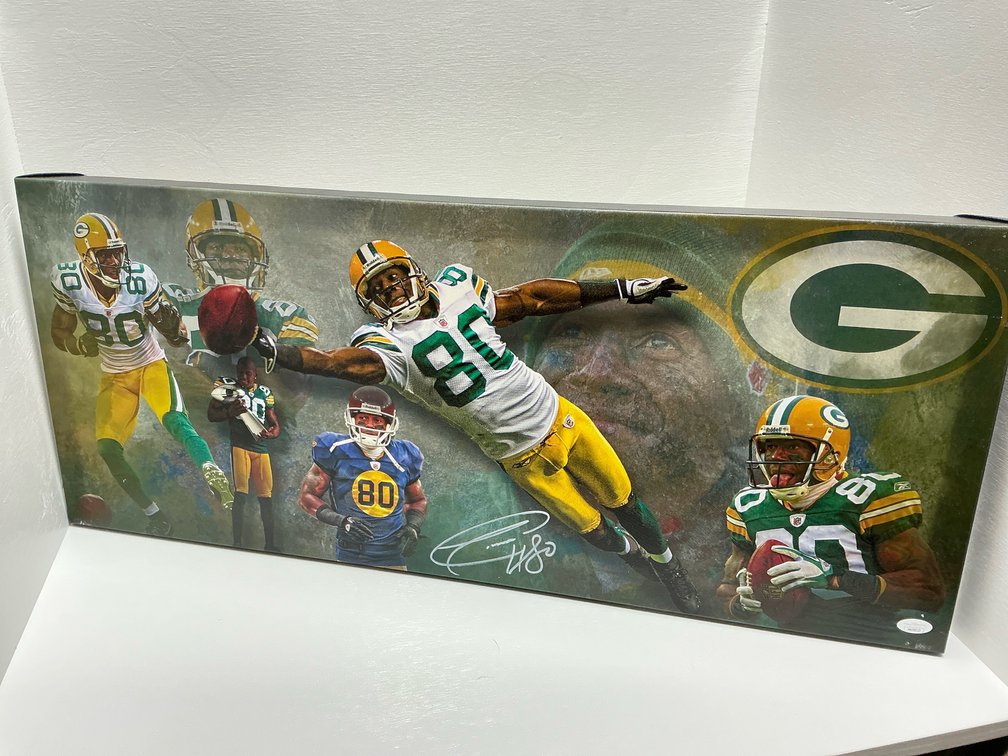 Autographed Packers canvas 31x13” with COA