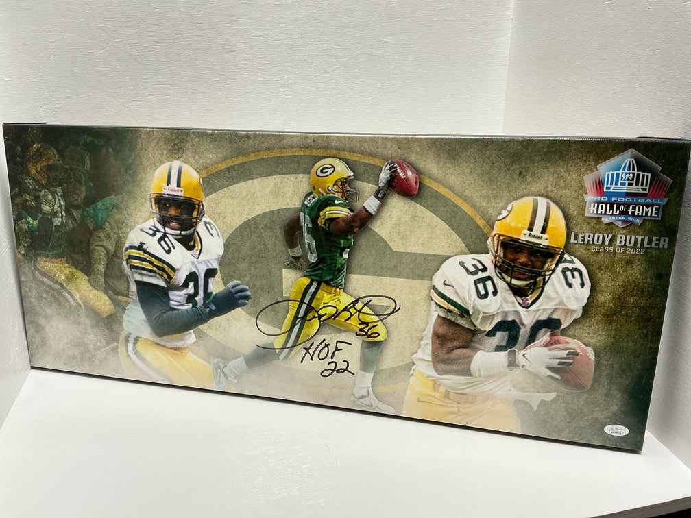 Autographed Packers canvas 31x13” with COA
