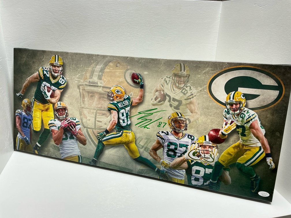 Autographed Packers canvas 31x13” with COA