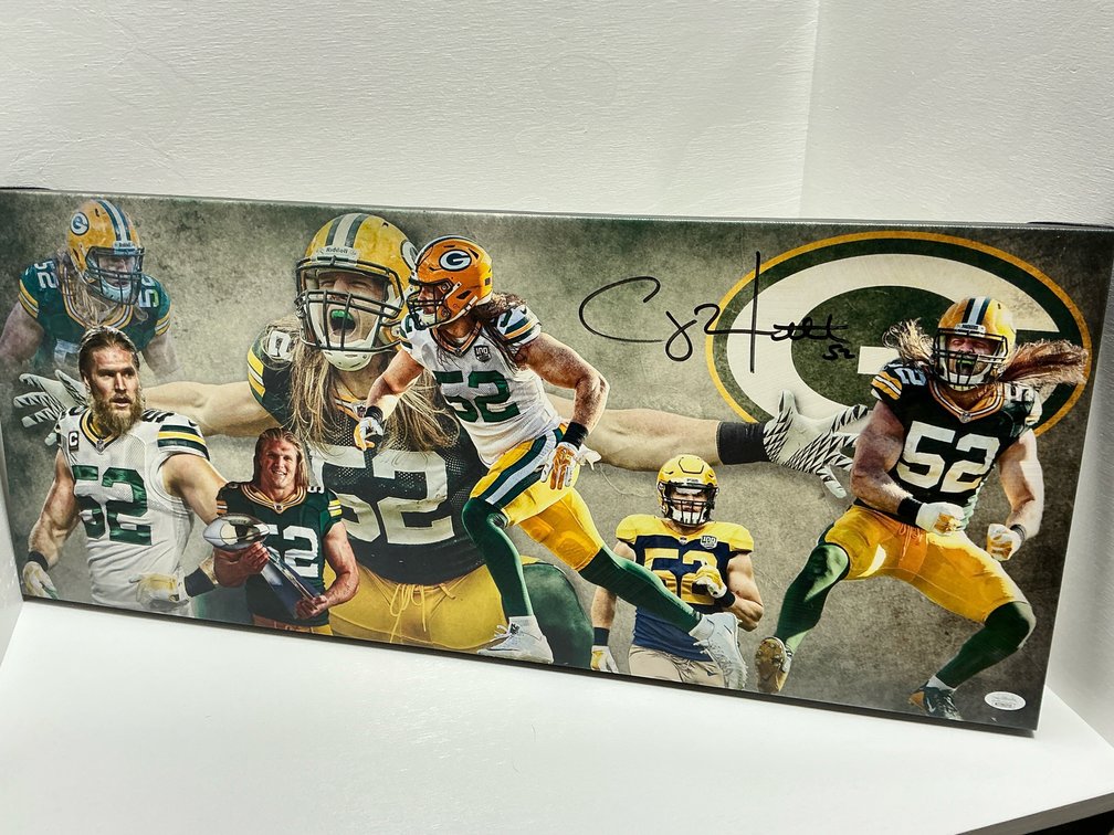 Autographed Packers canvas 31x13” with COA