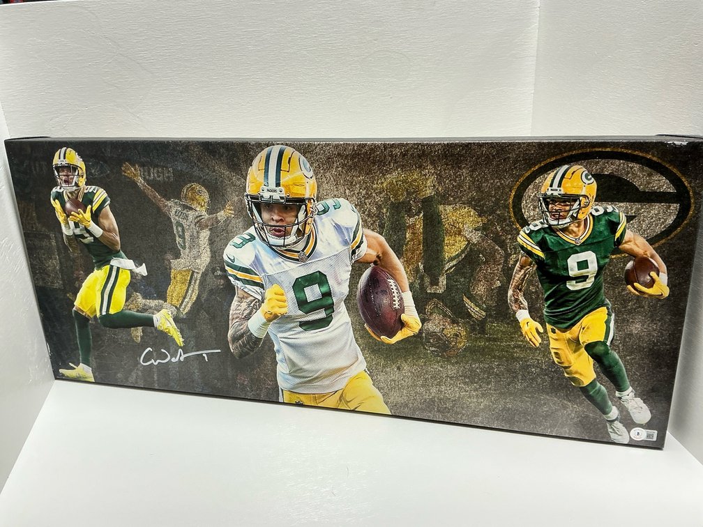 Autographed Packers canvas 31x13” with COA