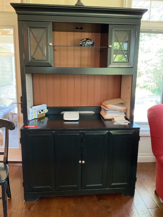 Desk with upper cabinet & chair-NO contents 48x25x78”-Den