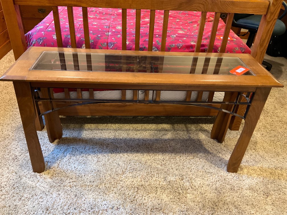 Sofa table with glass insert 52x16x26”-Basement bedroom