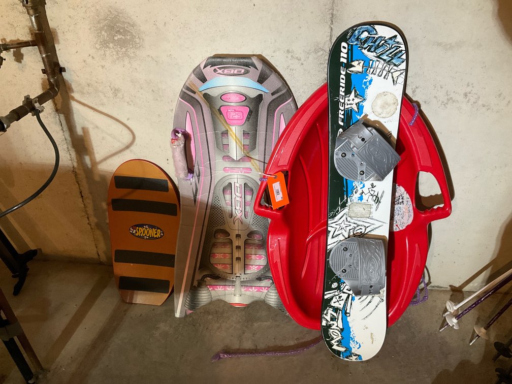 Snow sleds & snow board-Basement