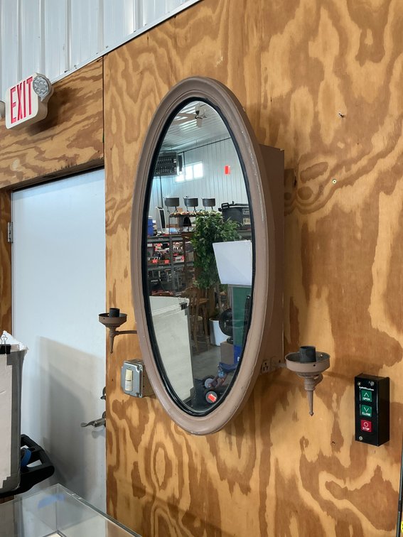 Oval mirror medicine cabinet 36x 20”
