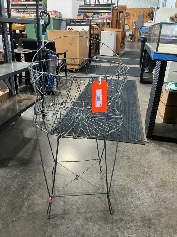Metal wire basket on casters 18” diameter x 31”
